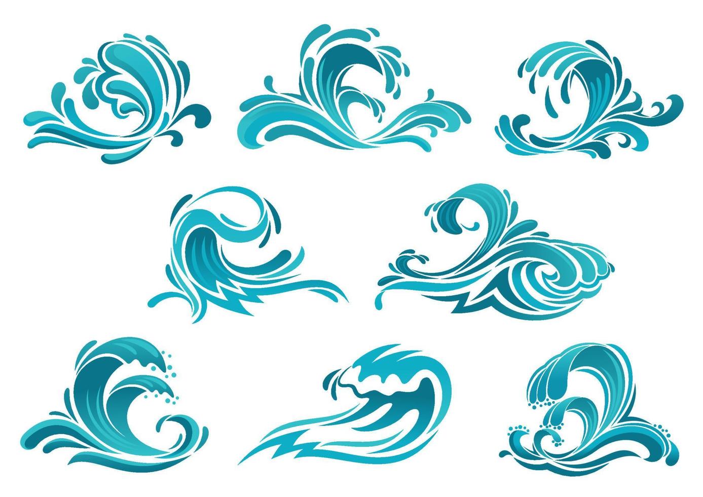 blauw zee golven en surfen pictogrammen vector