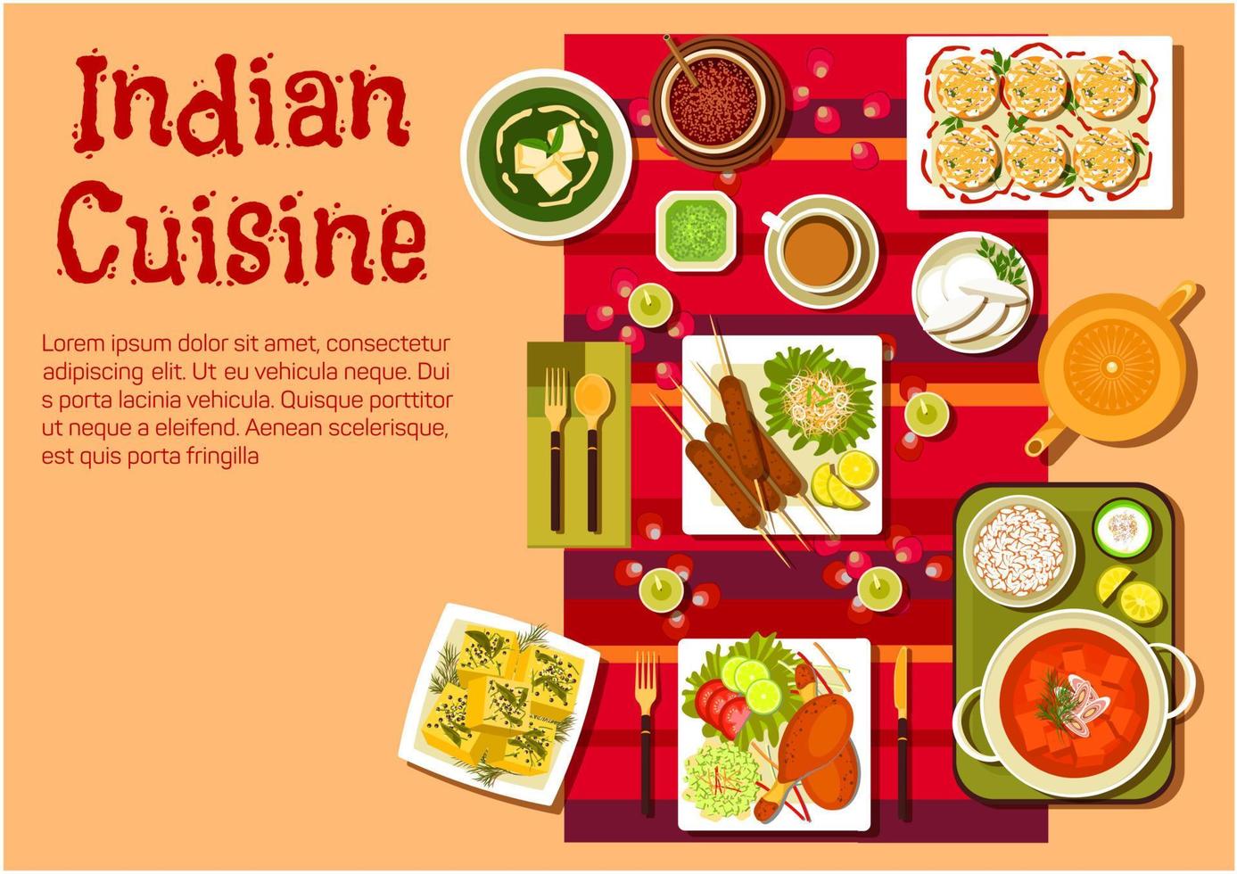 Indisch keuken gerechten en snacks vector