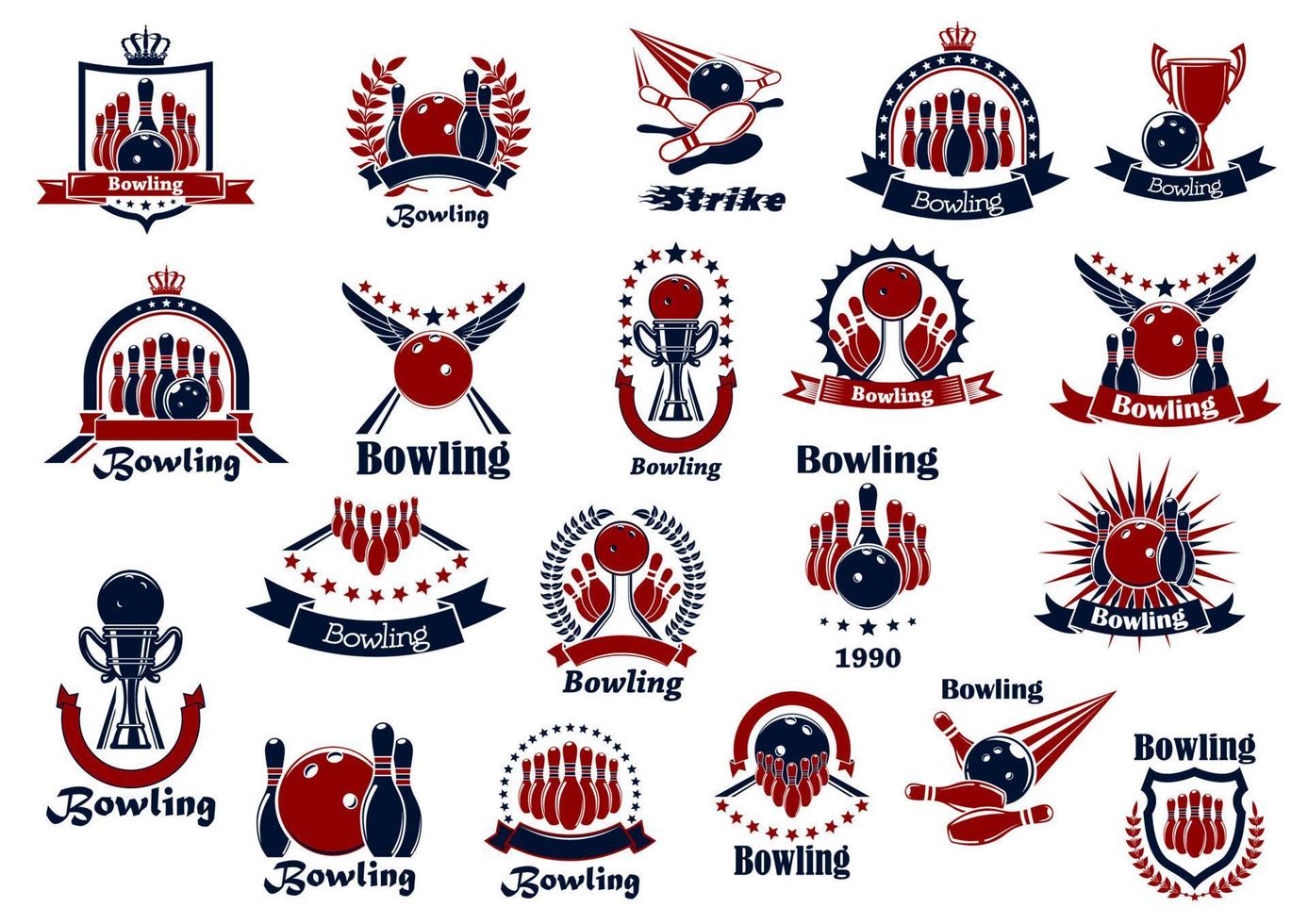 bowling spel en club retro symbolen vector
