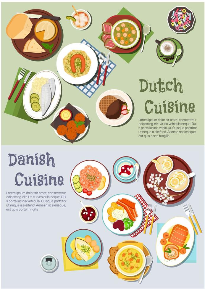 feestelijk gerechten van Nederlands en Deens keukens icoon vector