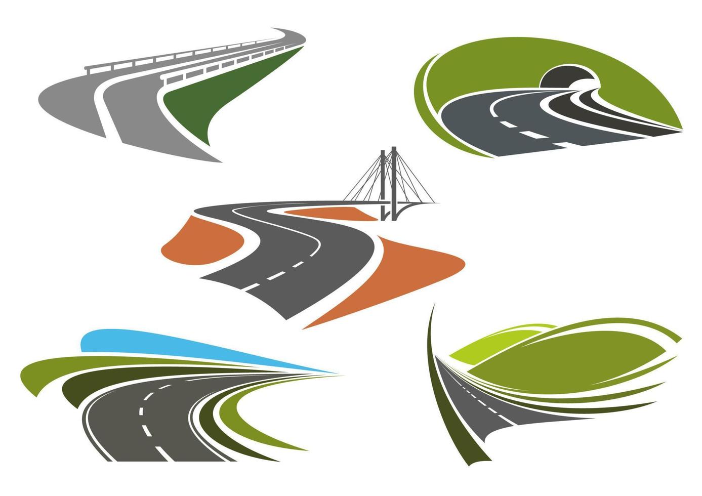 asfalt snelweg en wegen abstract pictogrammen vector