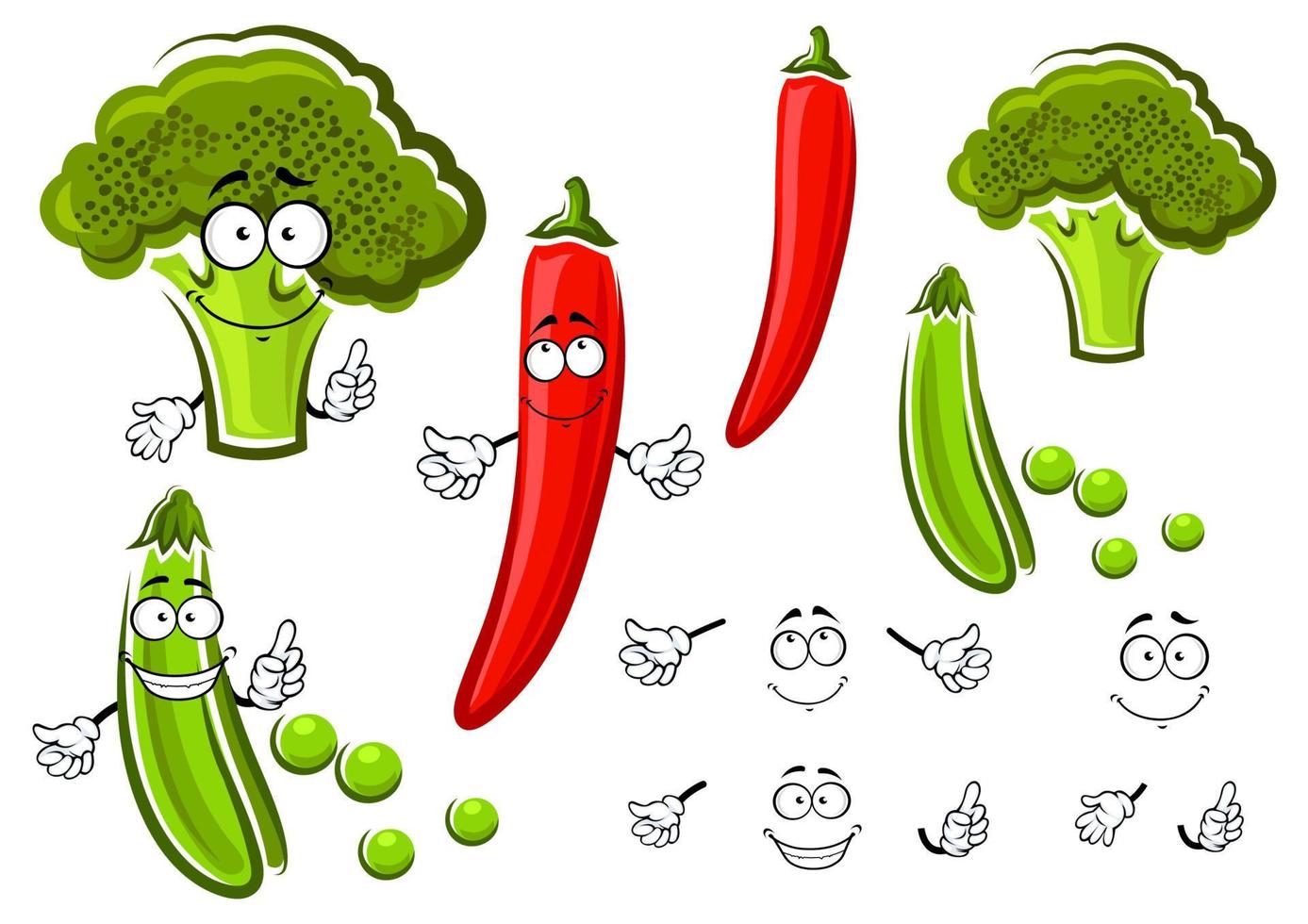 groen erwt, broccoli en chili peper vector