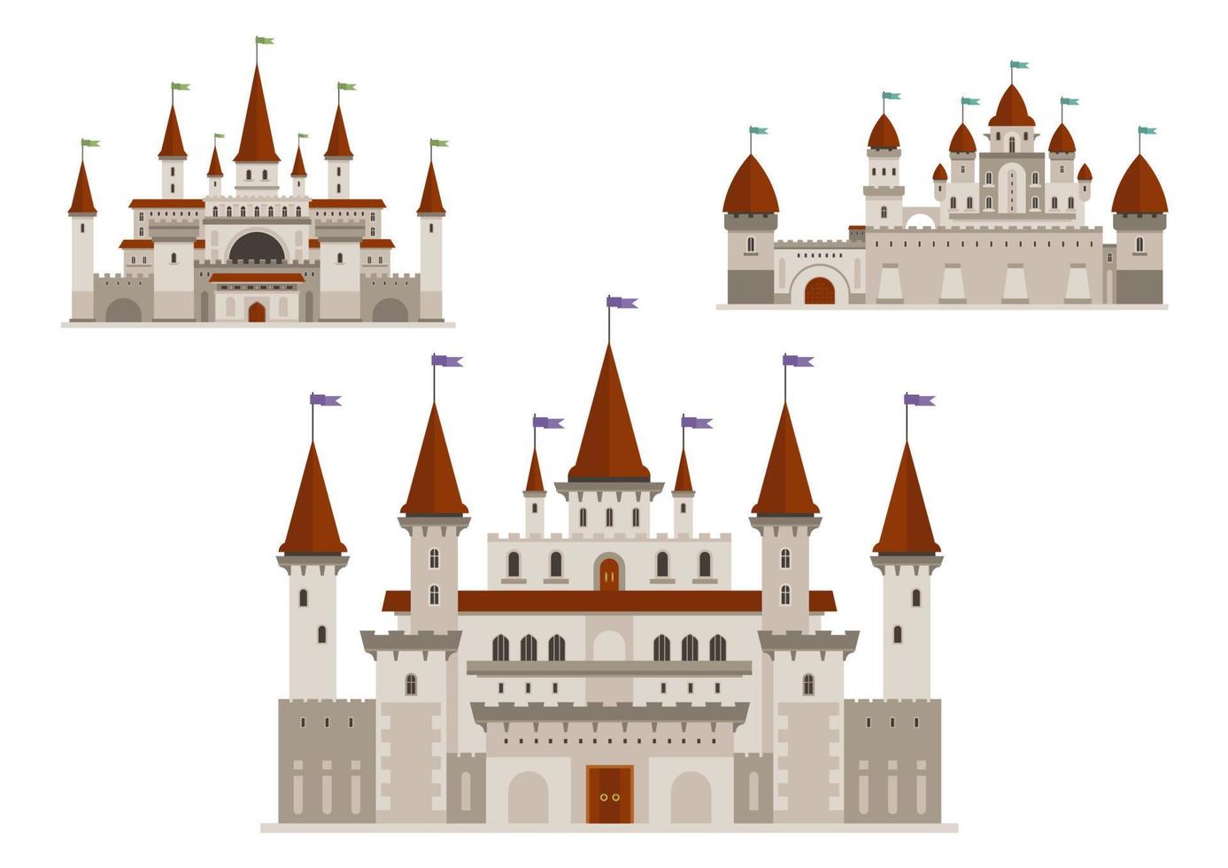 middeleeuws paleizen of kastelen met torens en torenspitsen vector