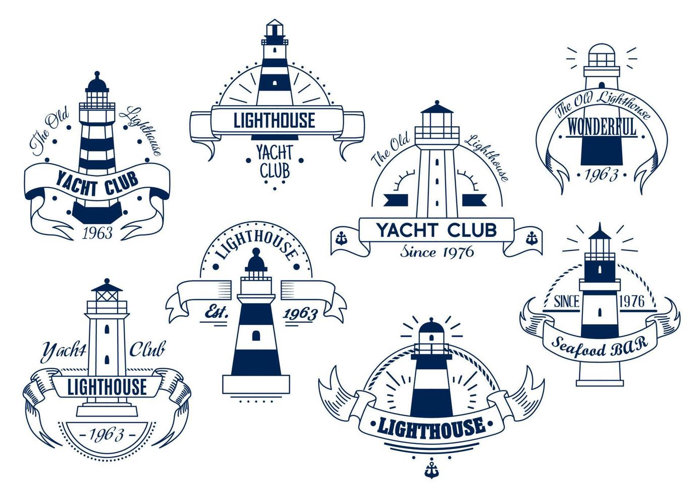 vuurtoren. jacht club embleem. nautische insigne vector