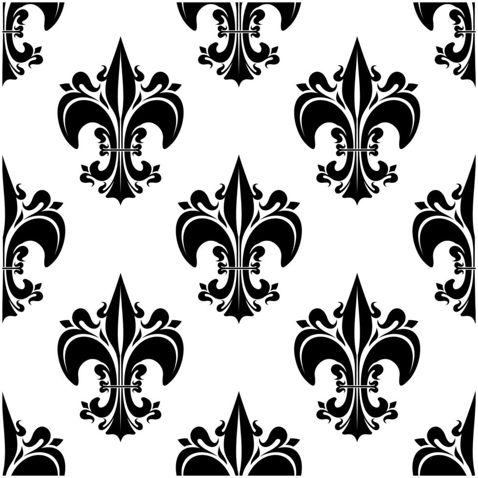 zwart bloemrijk fleur-de-lis naadloos patroon vector