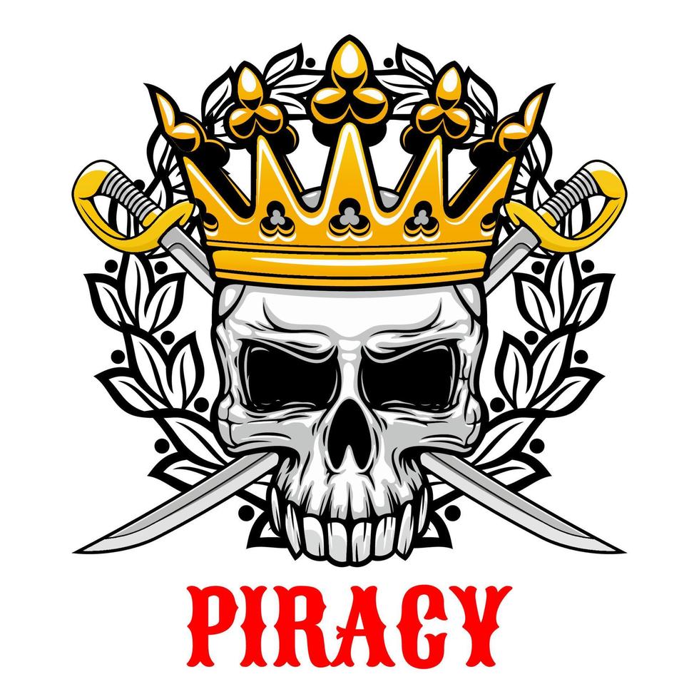 schedel met kroon en sabels voor piraterij ontwerp vector