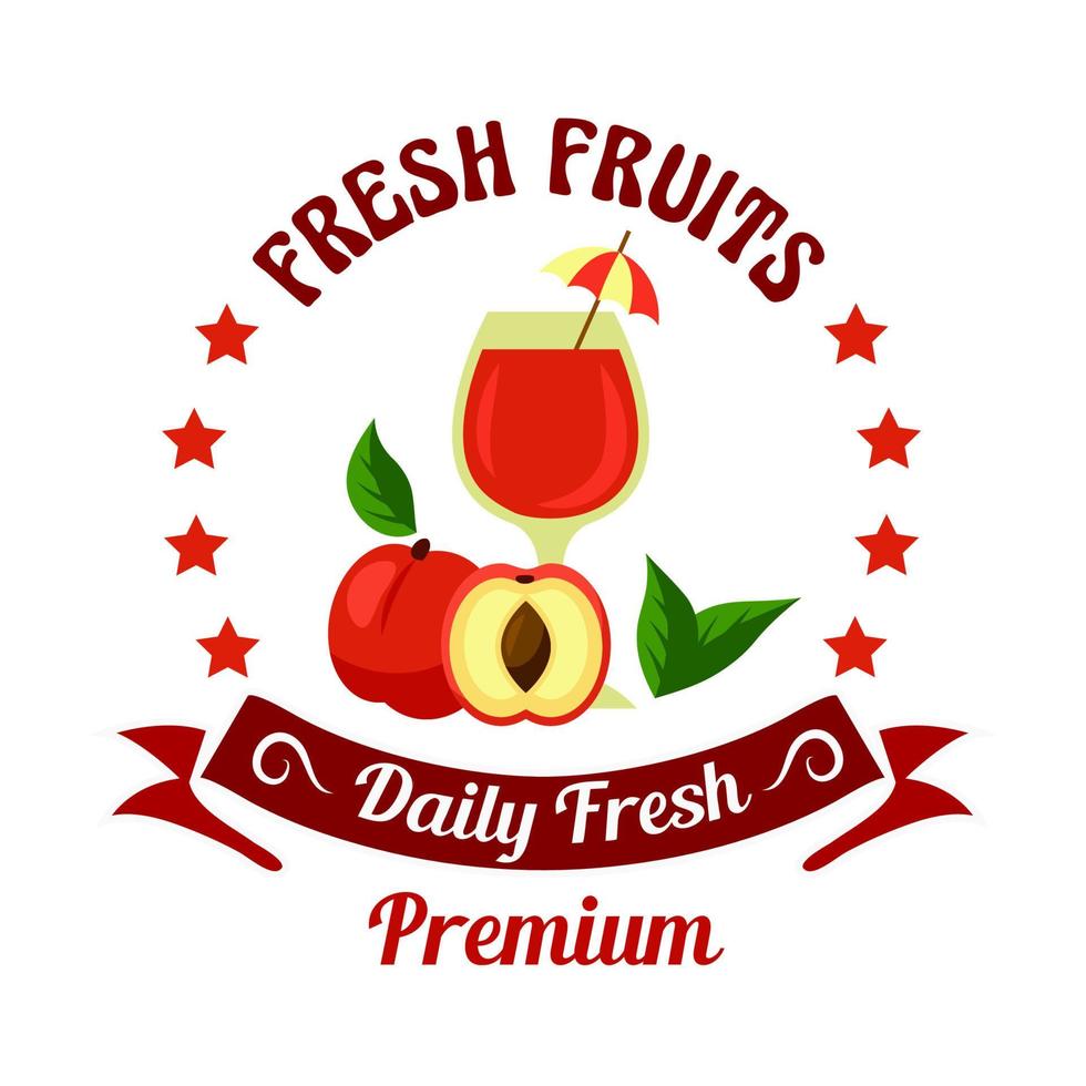 perzik fruit met sap icoon voor boerderij markt ontwerp vector