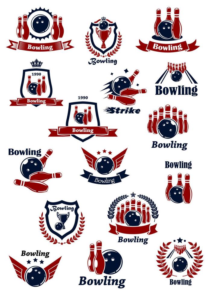 bowling club of toernooi pictogrammen en symbolen vector