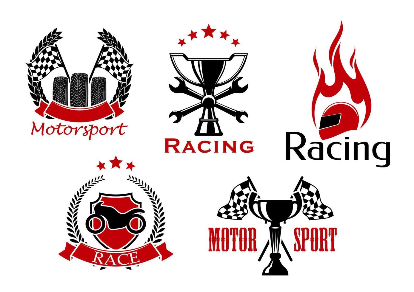 motorsport, motorfiets en auto racing symbolen vector