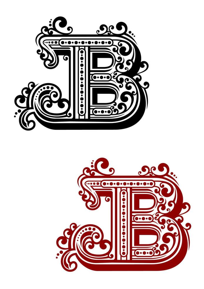 brief b met kalligrafische wervelingen en punt ornament vector