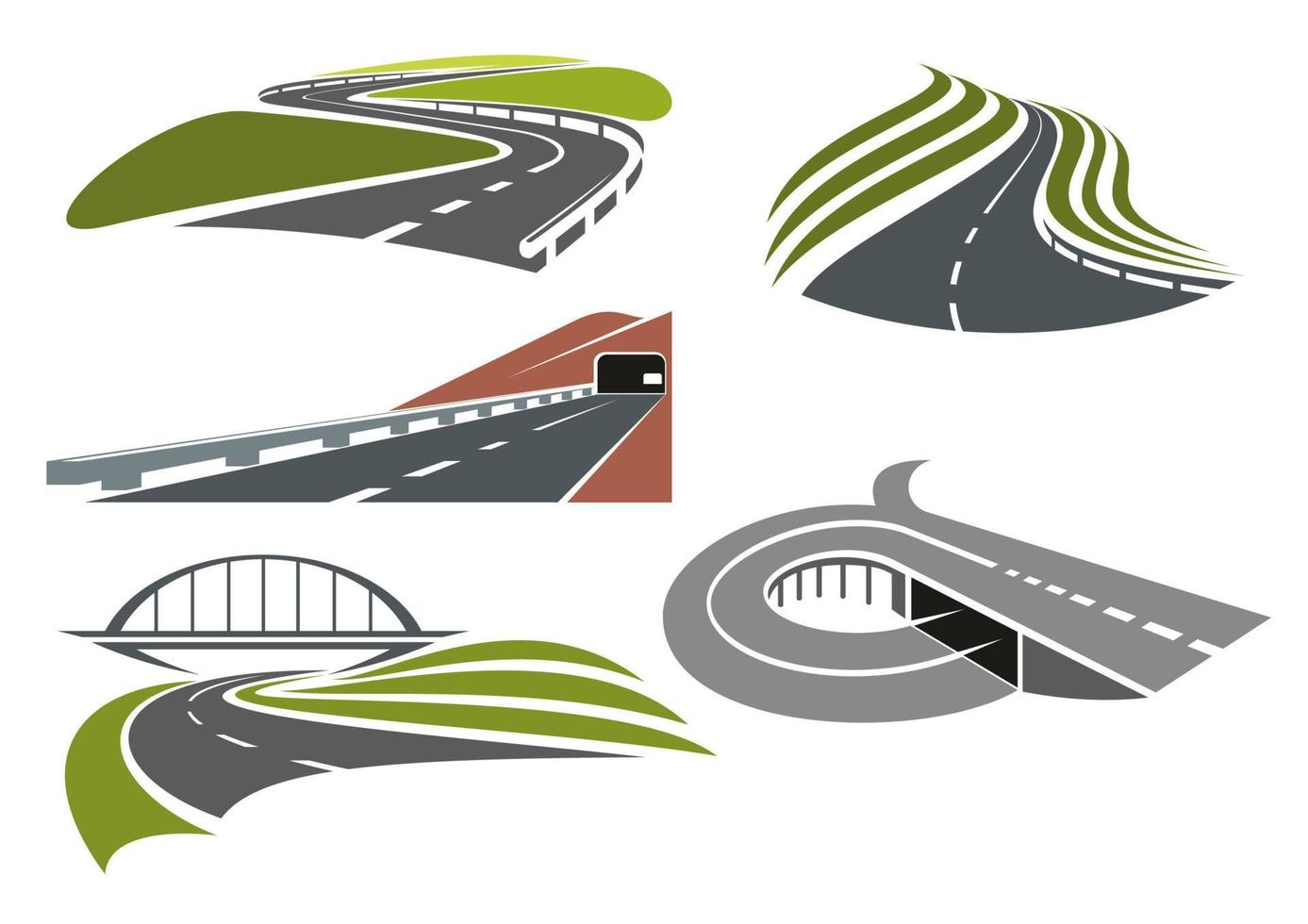 wegen en snelwegen pictogrammen reeks vector