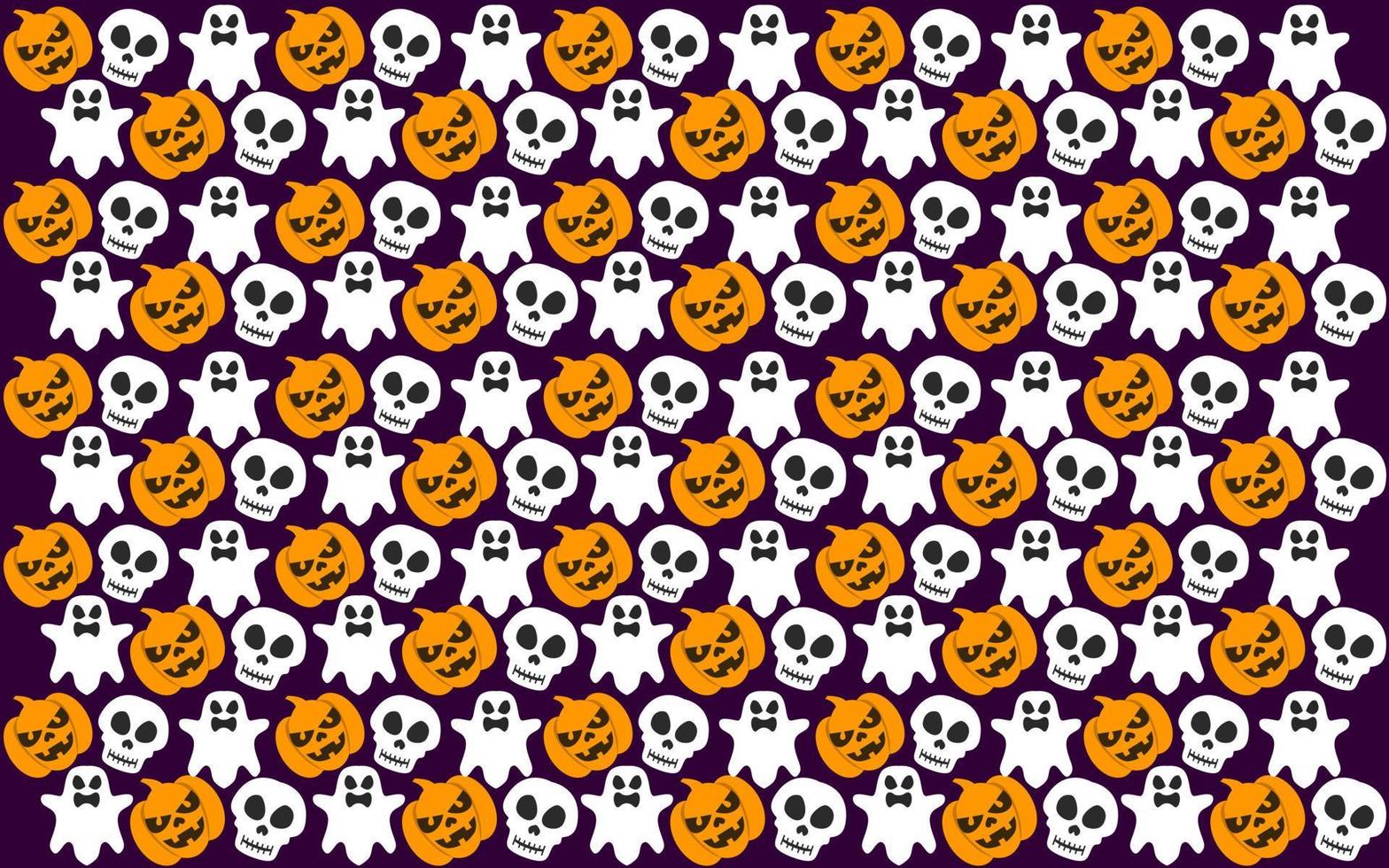 halloween naadloos patroon ontwerp met geest, schedel en pompoen vector