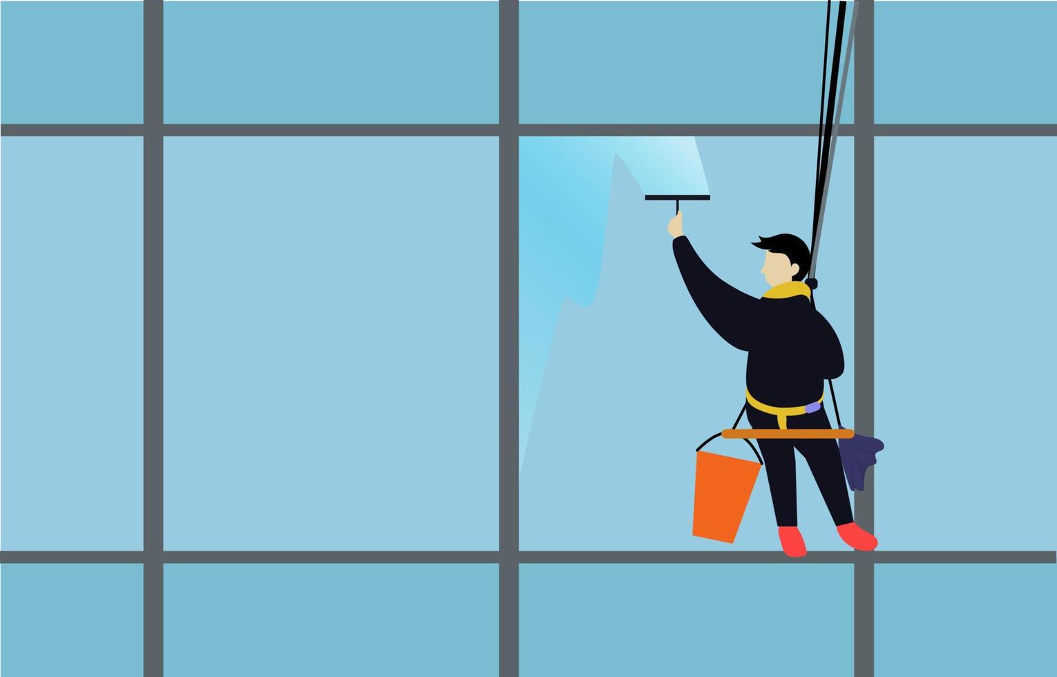 arbeiders schoonmaak venster gebouw, Mens arbeiders schoonmaak onderhoud ramen in hoogbouw gebouw, vector illustratie concept