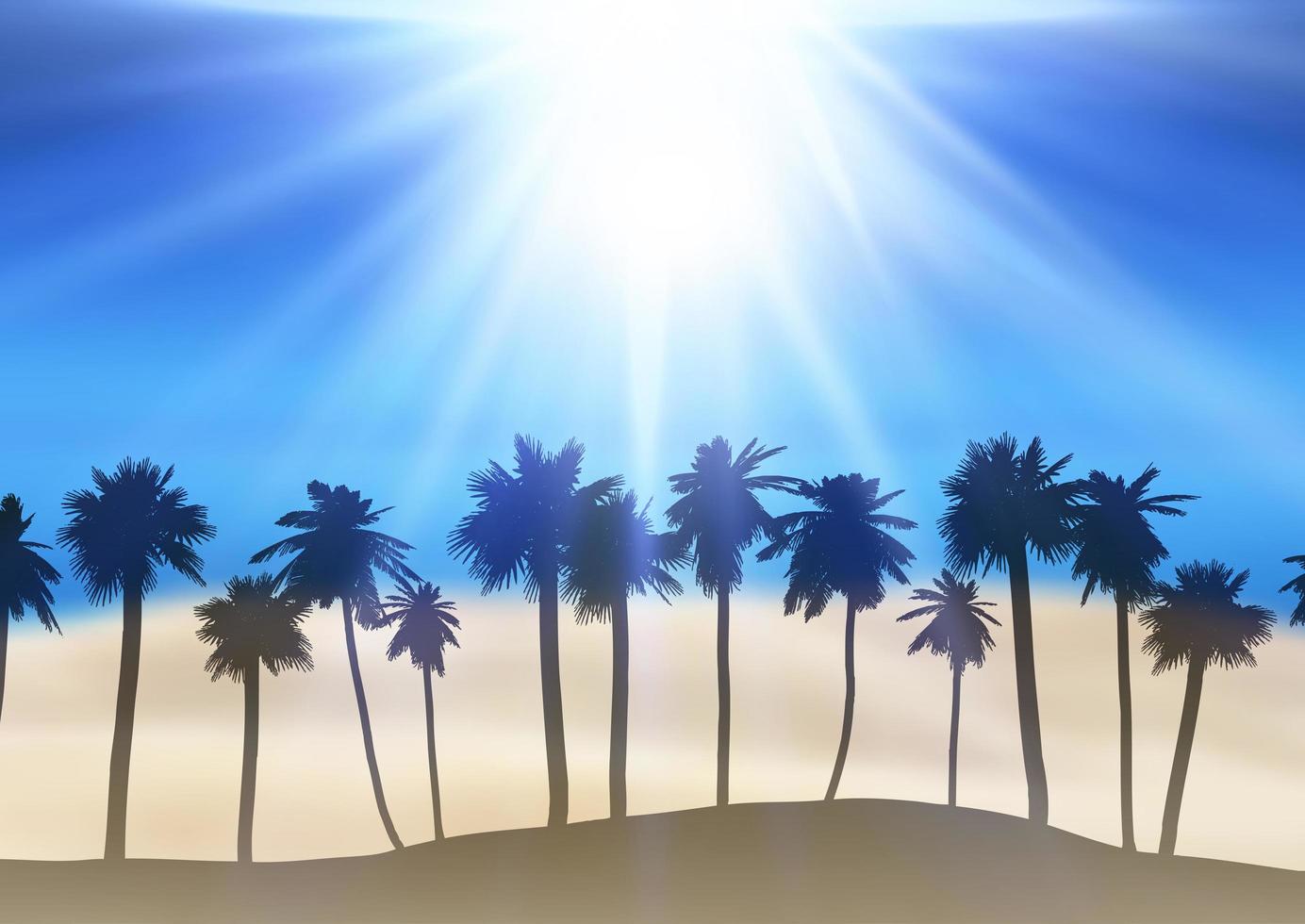 zomer landschap met palmboom silhouetten vector