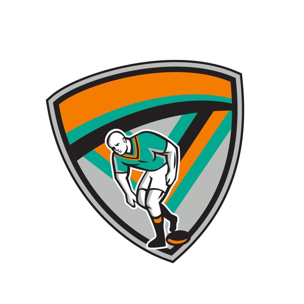 rugby liga speler spelen bal schild retro vector