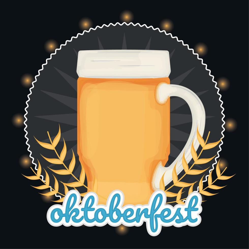 geïsoleerd bier glas met schuim en tarwe gekleurde oktoberfeest poster vector illustratie