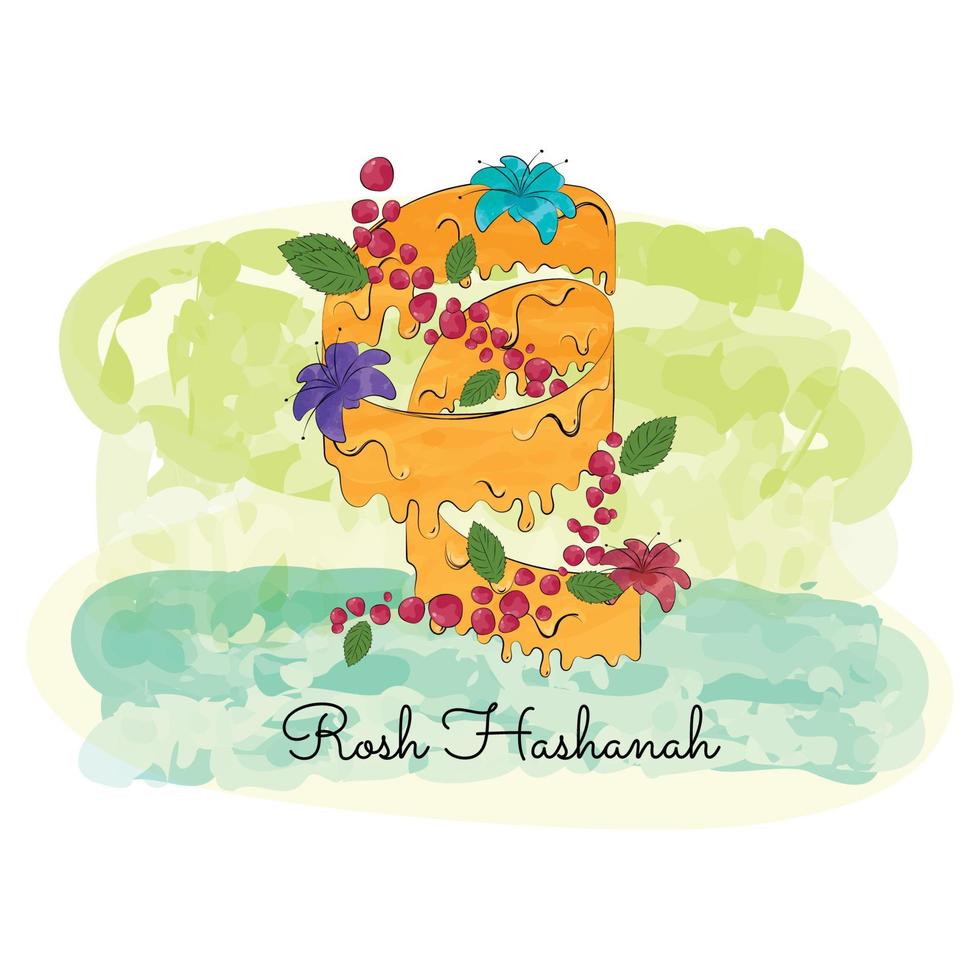 waterverf lint met honing en bloemen Rosh hashanah vector illustratie