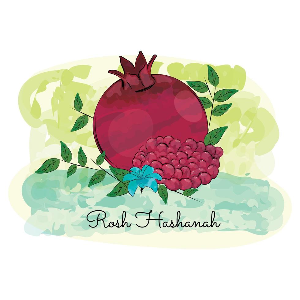 waterverf granaatappel met bladeren Rosh hashanah vector illustratie