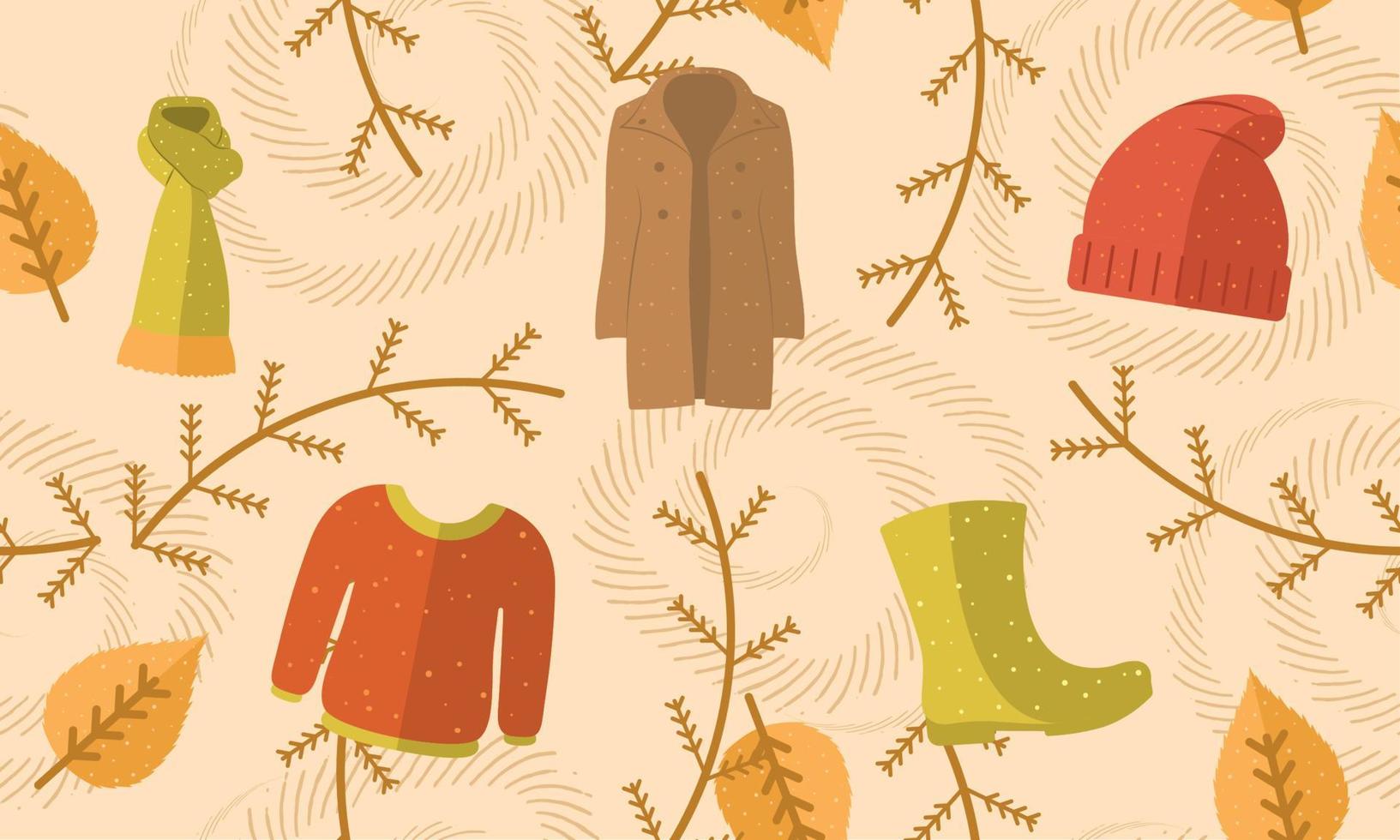 gekleurde herfst naadloos patroon achtergrond met seizoensgebonden kleren vector illustratie