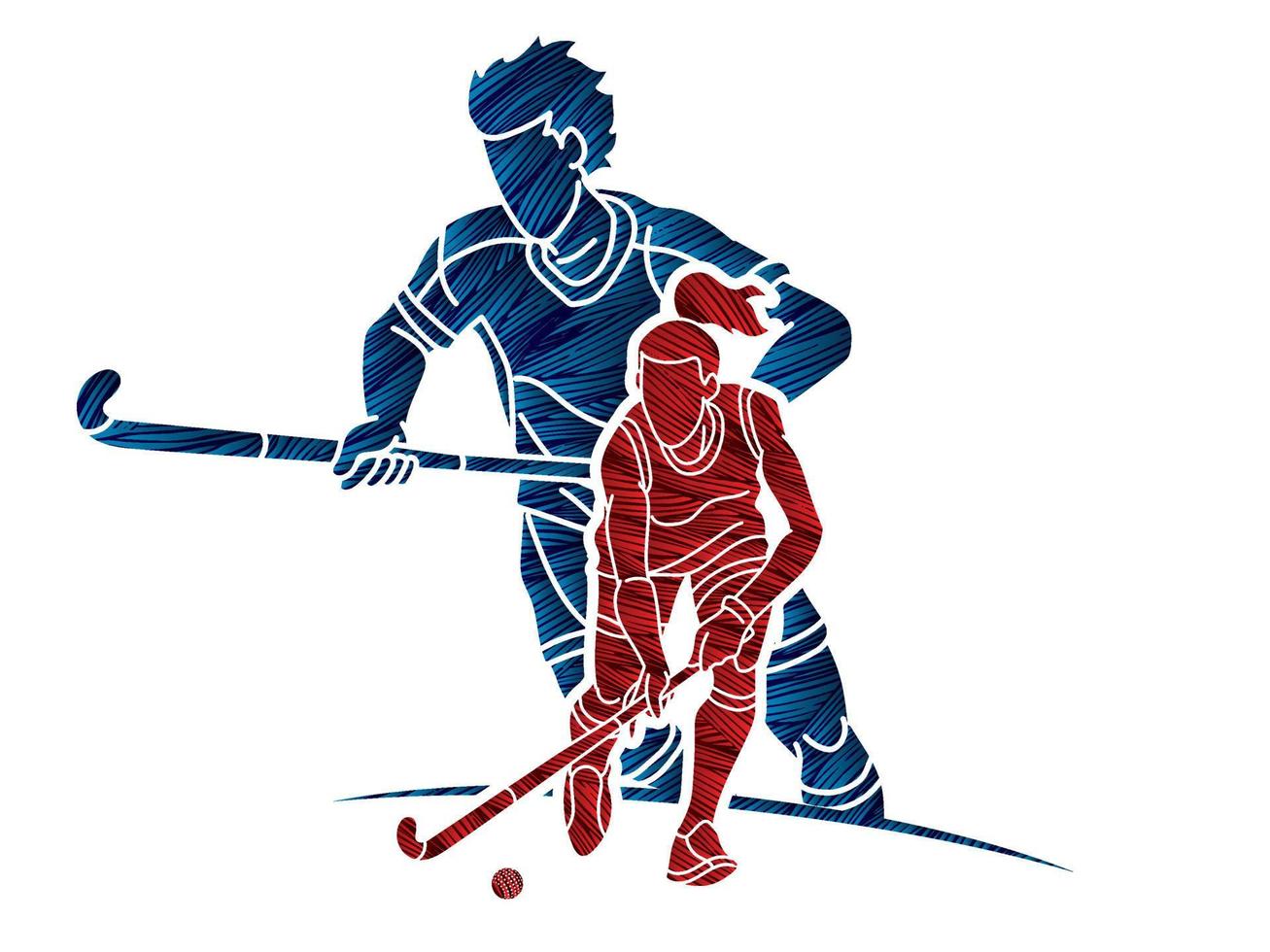 veld- hockey sport Mens en vrouw spelers actie vector