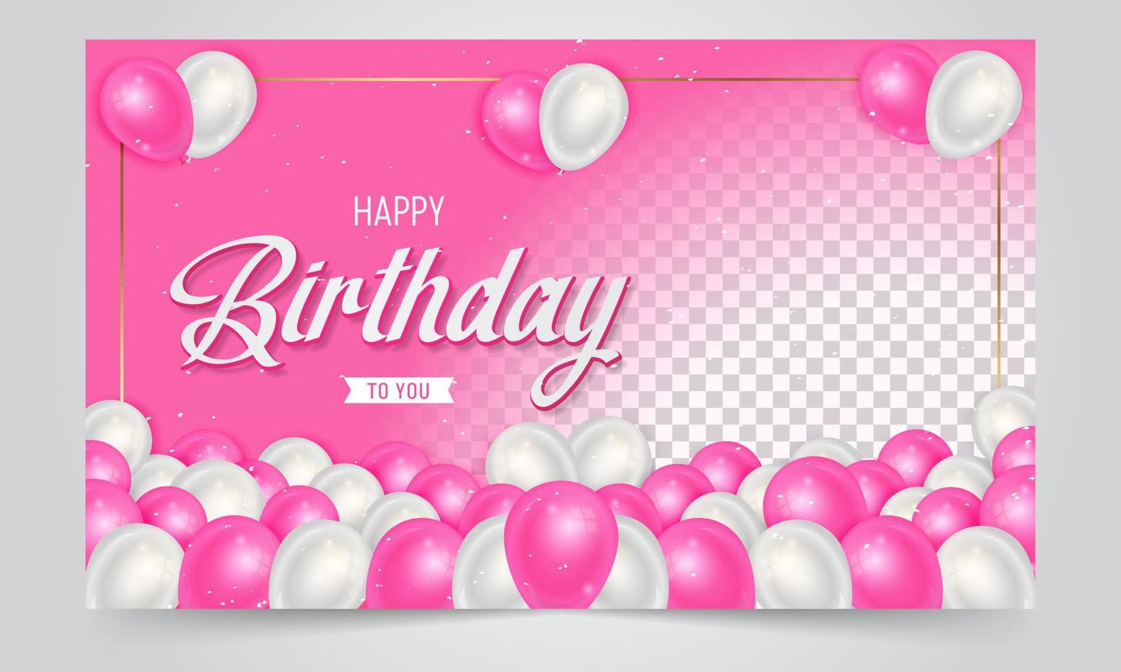 gelukkig verjaardag banier ontwerp met roze en wit ballonnen illustratie Aan helling achtergrond vector