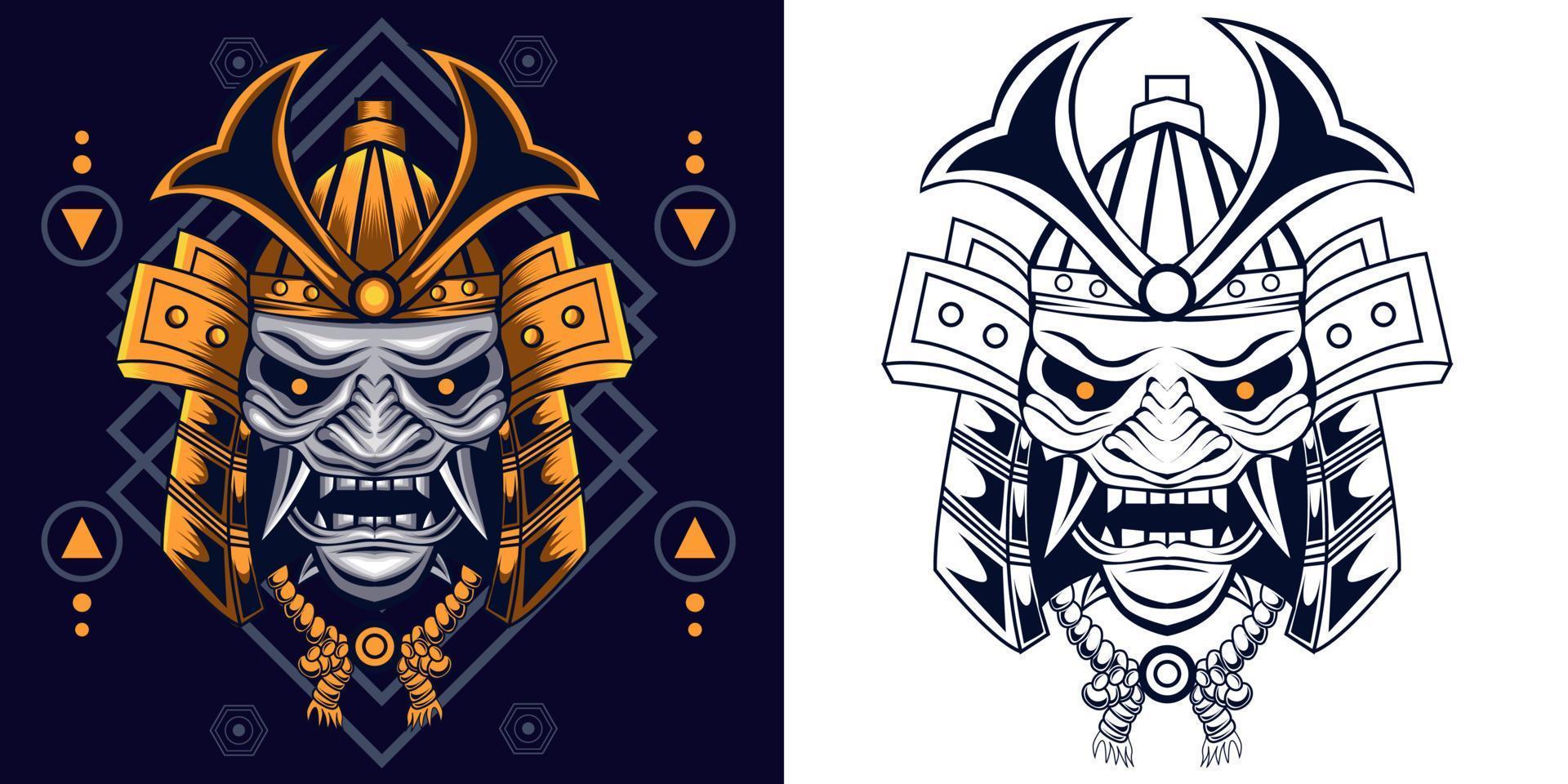 samurai hoofd met heilig geometrie ornament vector