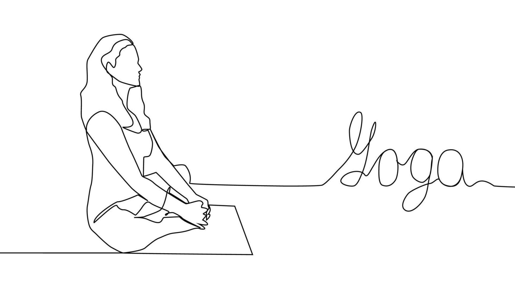 yoga, vrouw, Mens praktijken yoga terwijl zittend in de lotus positie. doorlopend lijn tekening vector