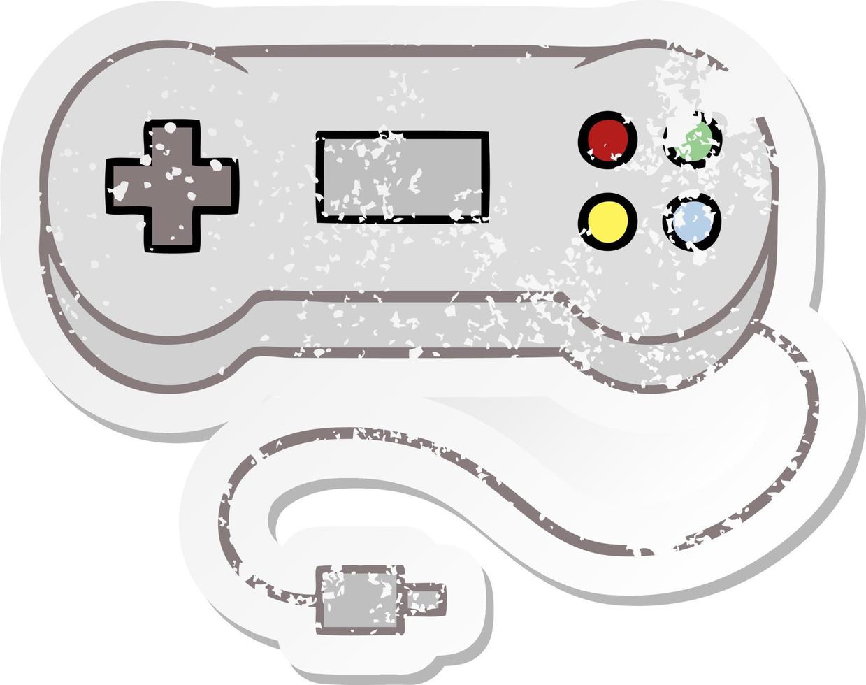 verontruste sticker van een schattige cartoon-gamecontroller vector