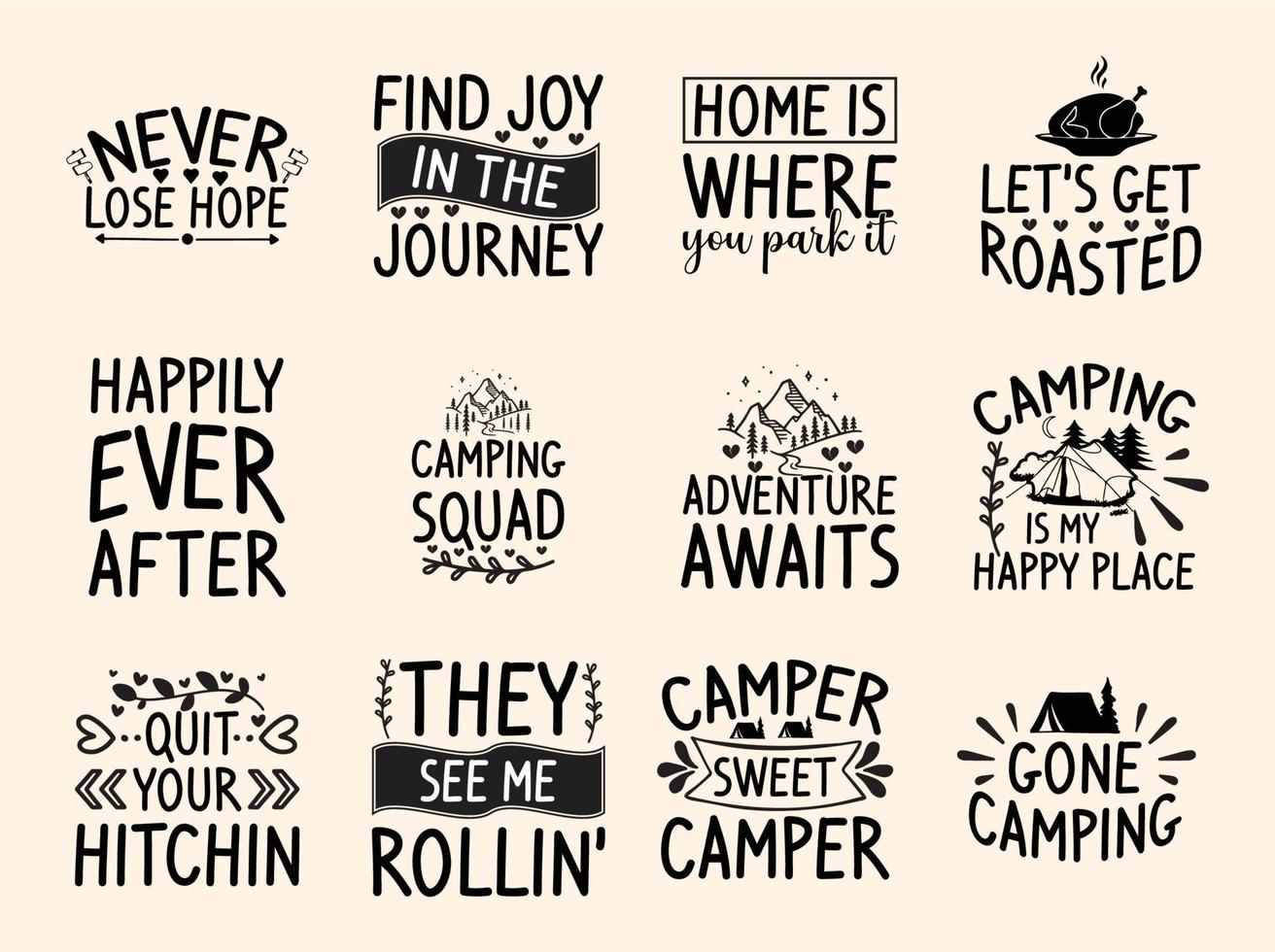 reeks van camping t-shirt ontwerp vector