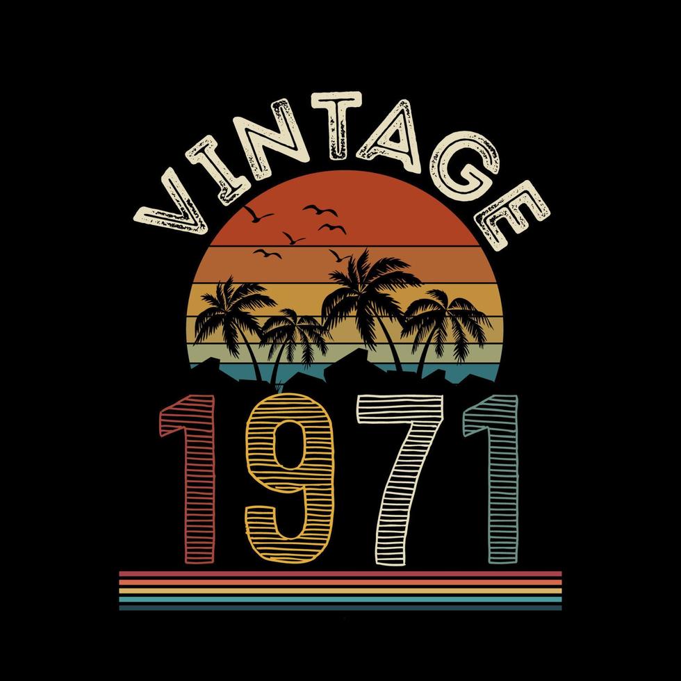 1971 vintage retro t-shirtontwerp, vector, zwarte achtergrond vector