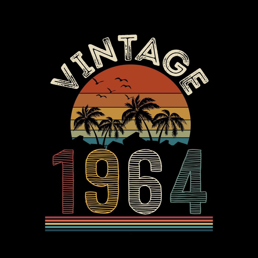 1964 vintage retro t-shirtontwerp, vector, zwarte achtergrond vector