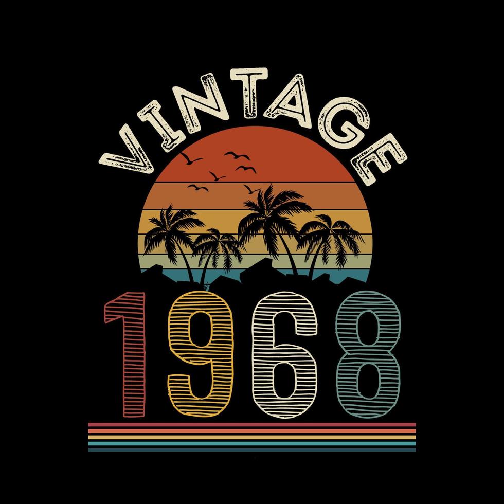 1968 vintage retro t-shirtontwerp, vector, zwarte achtergrond vector