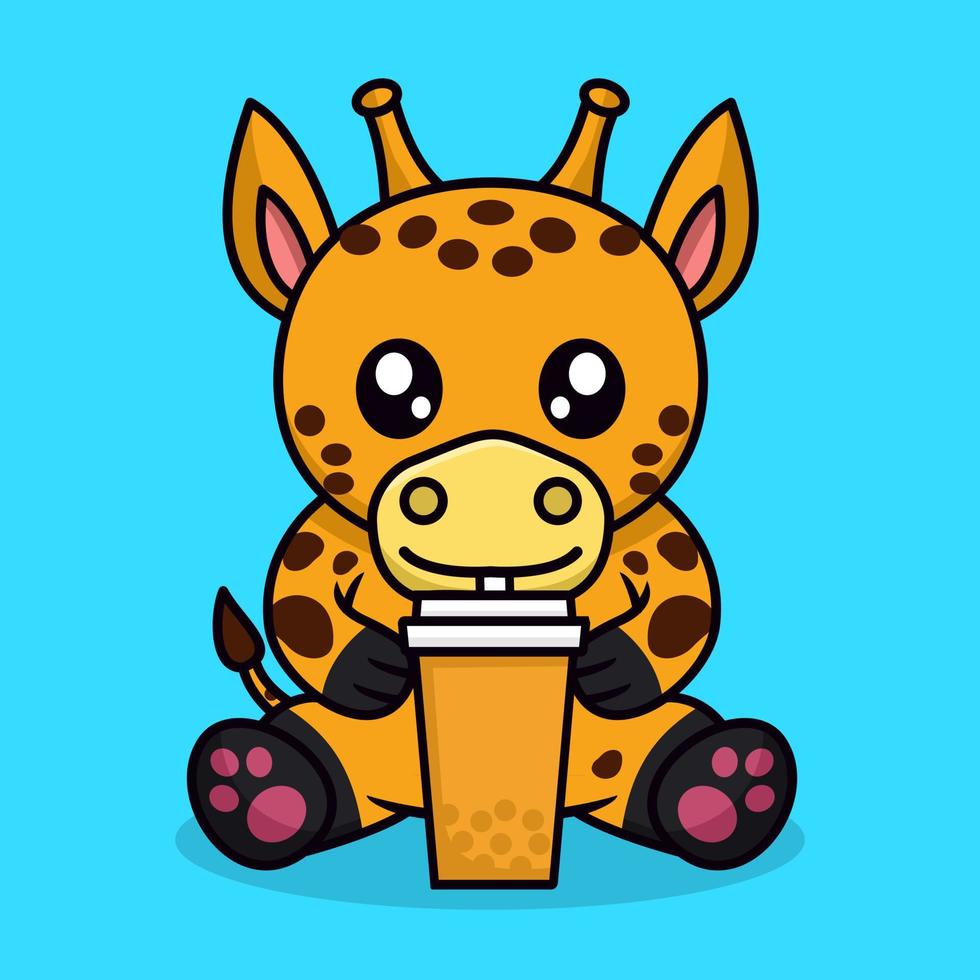 vector illustratie van schattig giraffe en chibi dier