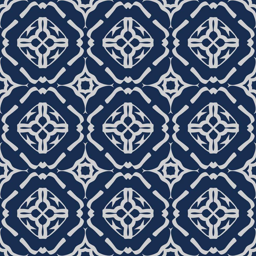 donker blauw naadloos patroon met tribal vorm geven aan. patroon ontworpen in ikat, azteeks, marokkaans, Thais, luxe Arabisch stijl. ideaal voor kleding stof kledingstuk, keramiek, behang. vector illustratie.