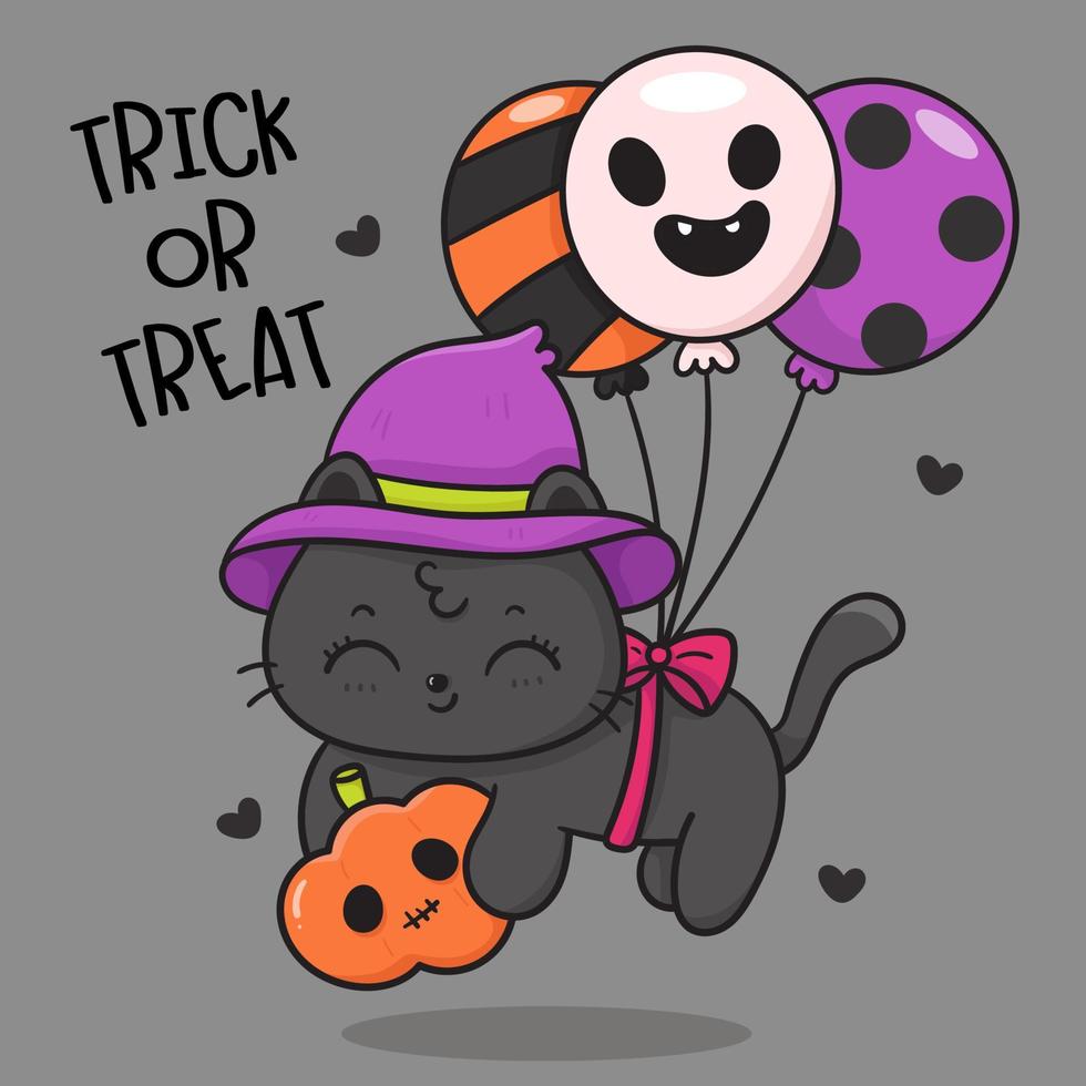 halloween kaart met pompoen en kat vector