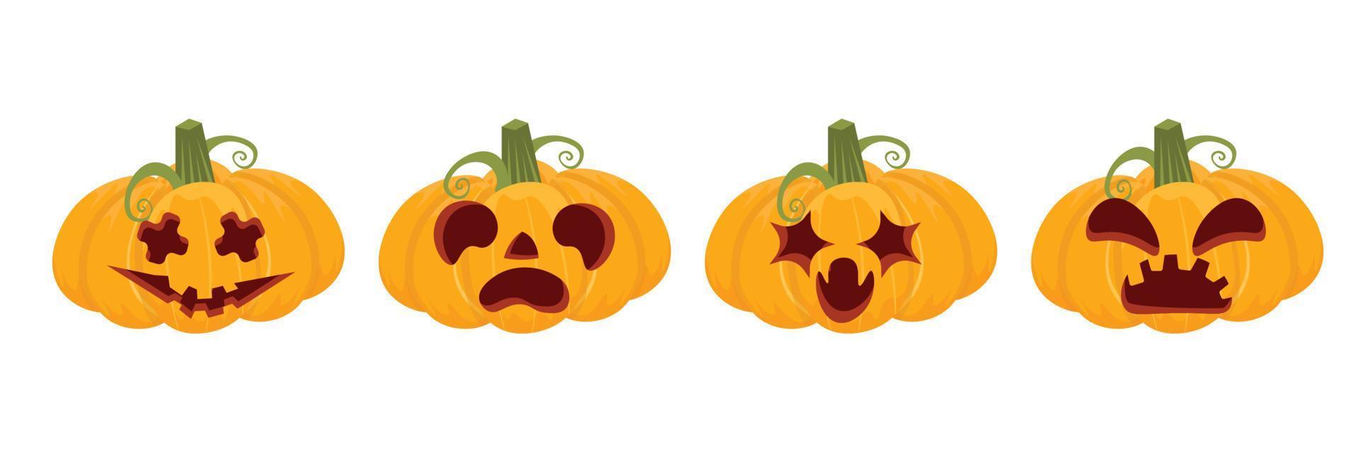 halloween pompoen set. gesneden pompoen tekenfilm icoon. geest eng smiley gezicht. vector illustratie geïsoleerd Aan wit achtergrond