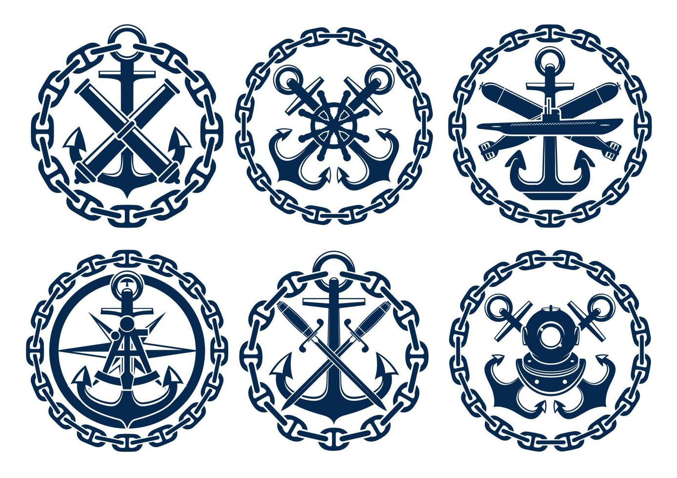 marinier en nautische emblemen, pictogrammen vector