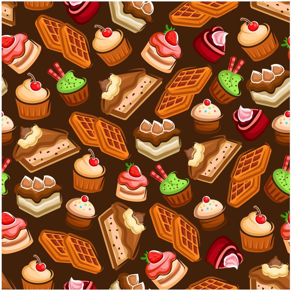 taarten, cupcakes en wafels naadloos patroon vector