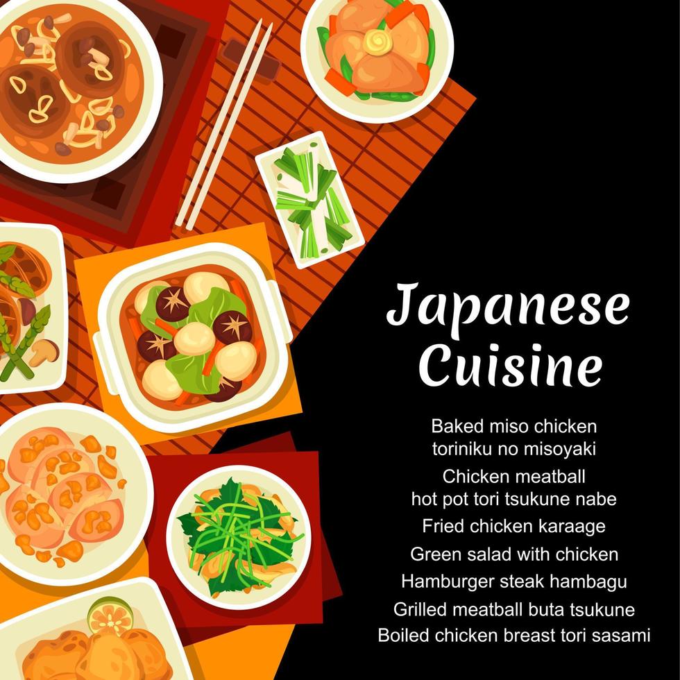 Japans keuken vector menu omslag, maaltijden van Japan