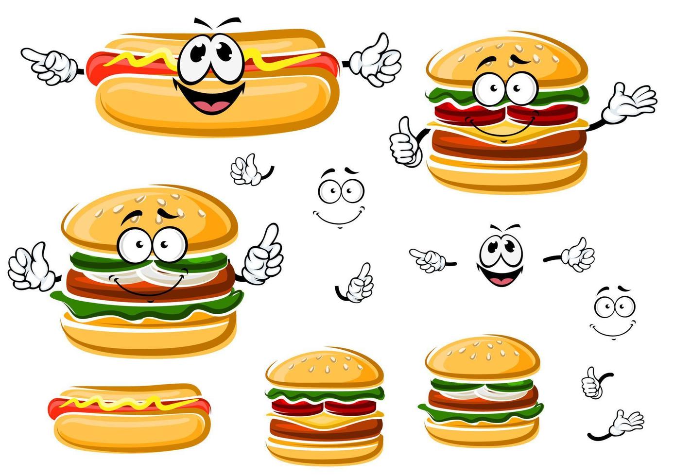 gelukkig Hamburger, heet hond en cheeseburger vector