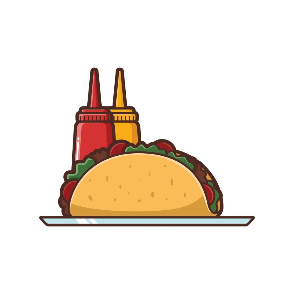 taco met saus en mayonaise - lunch, illustratie - vector tekenfilm illustratie