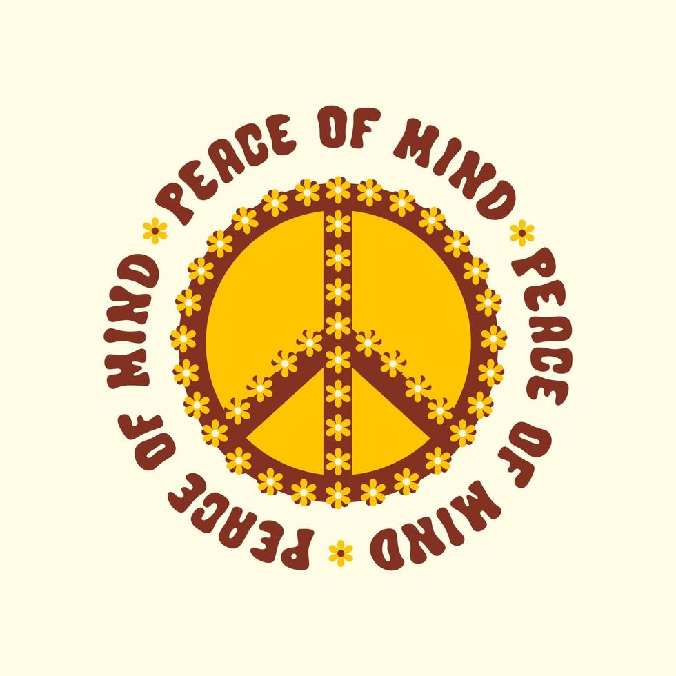 vrede van geest ronde retro wijnoogst afdrukken met vrede symbool en madeliefje bloemen. vector illustratie in stijl hippie jaren 60, jaren 70. allemaal voorwerpen zijn geïsoleerd