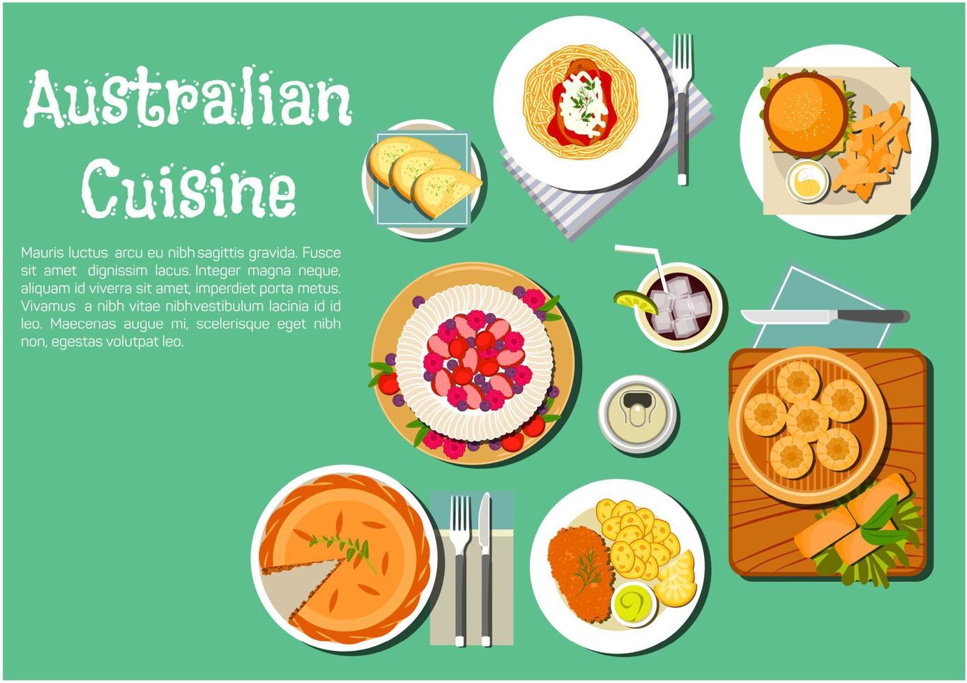 traditioneel Australisch keuken gerechten vlak icoon vector