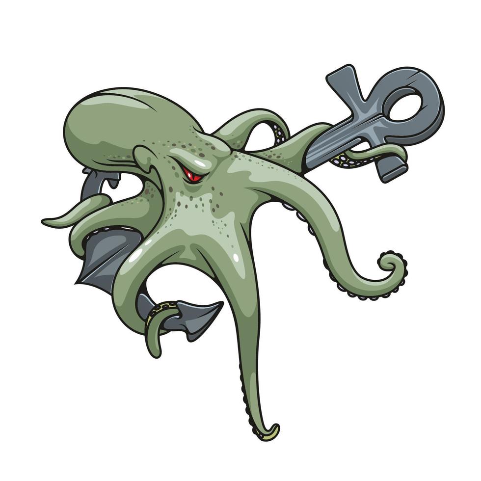 monsterlijk Octopus getwijnd in de omgeving van anker symbool vector