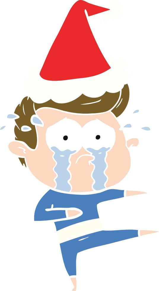 vlak kleur illustratie van een huilen danser vervelend de kerstman hoed vector