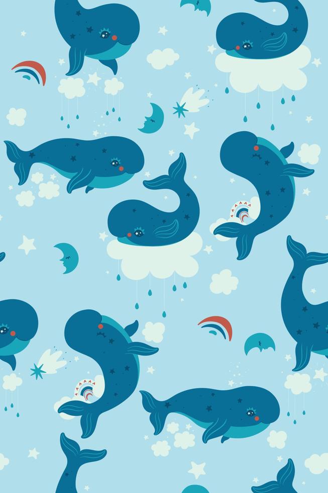 naadloos patroon met schattige walvissen in de lucht. vectorafbeeldingen. vector