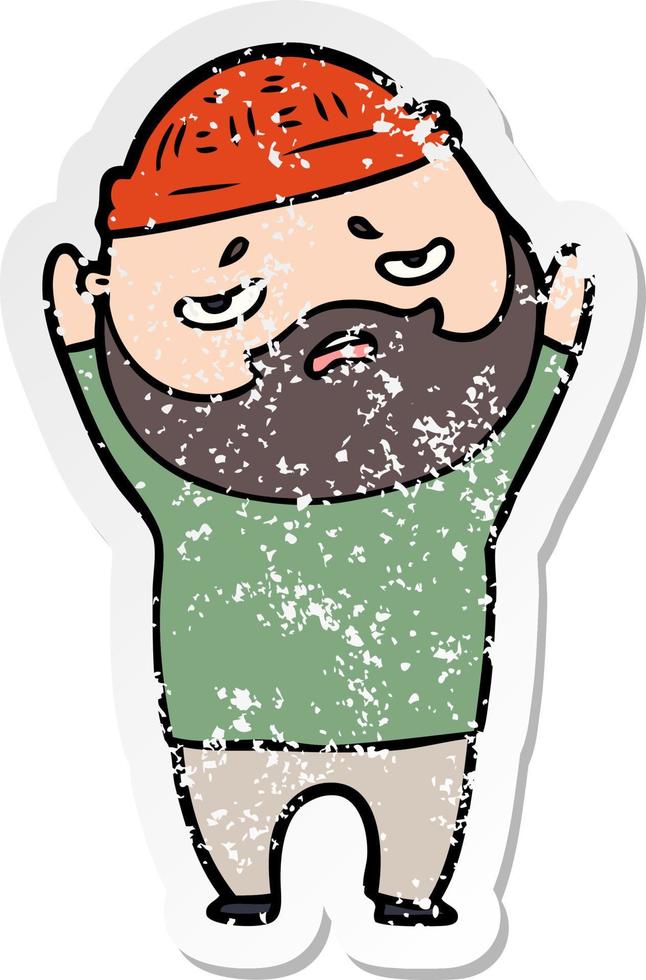 verontruste sticker van een cartoon bezorgde man met baard vector