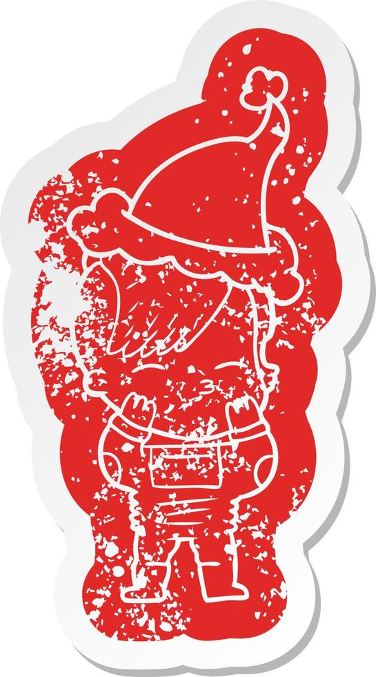 tekenfilm verontrust sticker van een meisje vervelend futuristische kleren vervelend de kerstman hoed vector