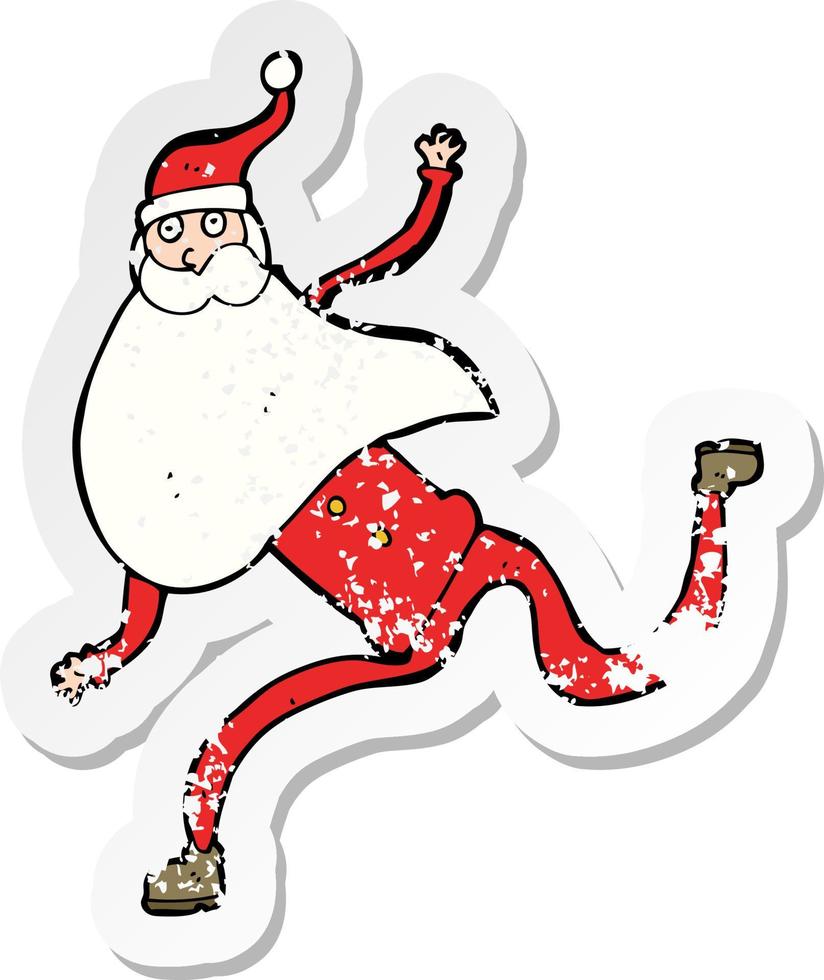 retro noodlijdende sticker van een cartoon rennende kerstman vector