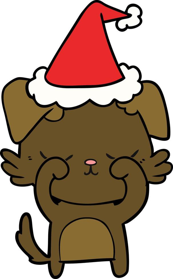 schattige lijntekening van een hond met een kerstmuts vector